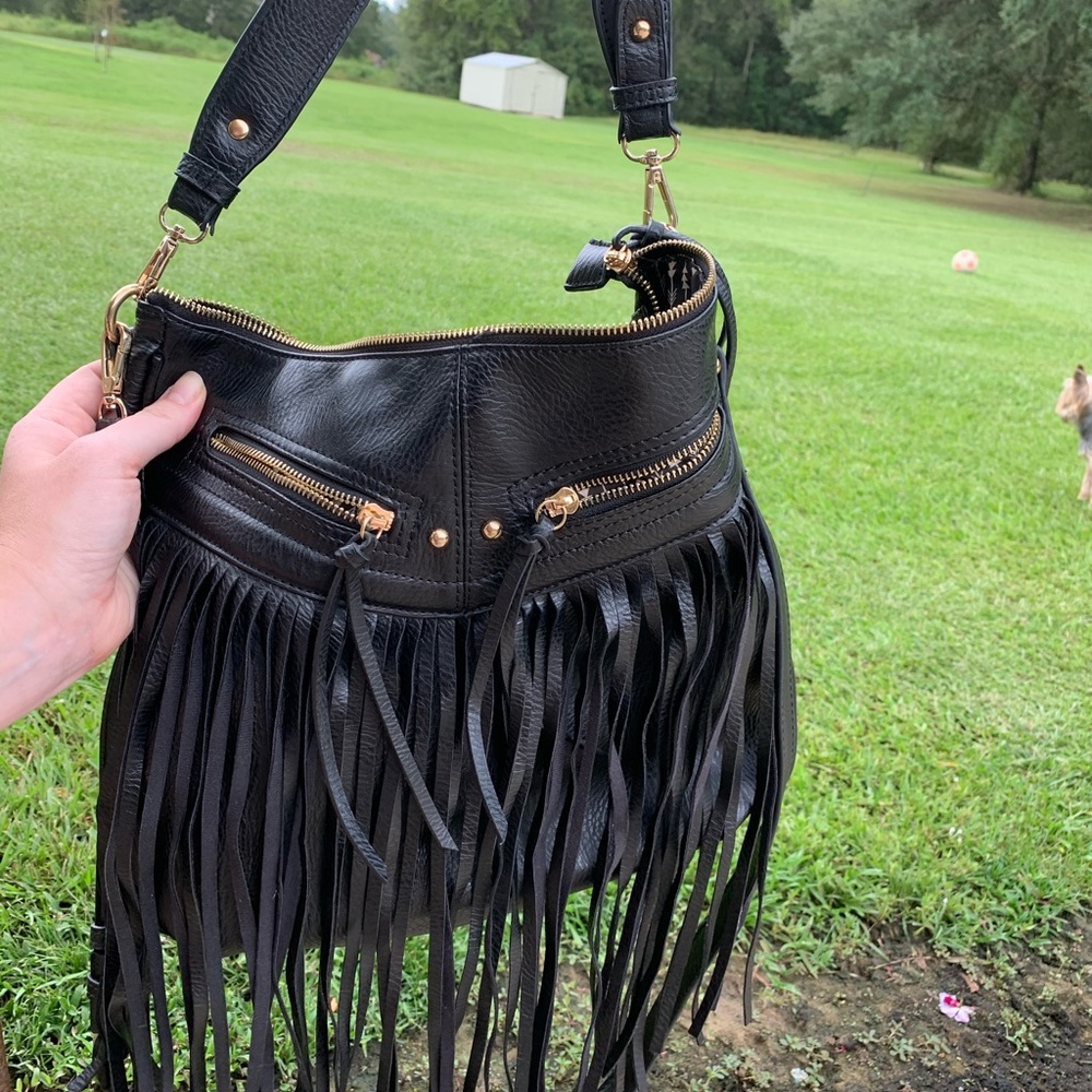 Antik Kraft Black Fringe Pleather Purse